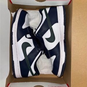 Nike Dunk Low Sneakers in Navy, Dark Green and White